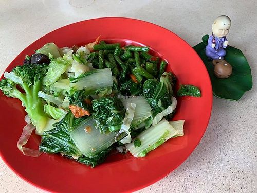 3 vegetables. 
photo by Mr Henry Lau at Fu Yuan 福缘素食 - Blk 86 Bedok North in East Singapore