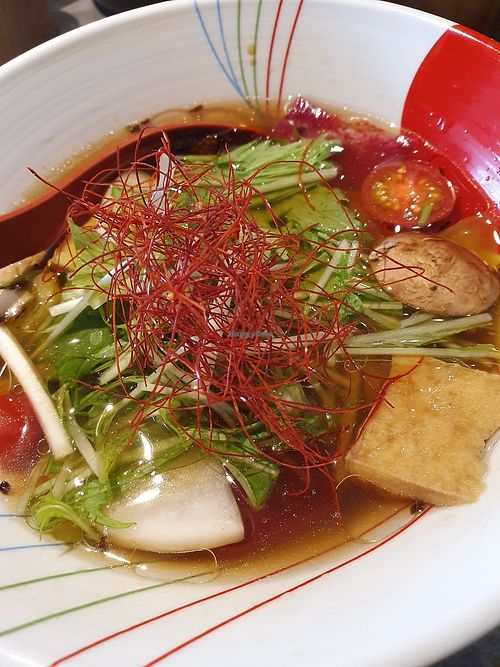 Vegan ramen with brown rice noodles at Soranoiro in Tokyo