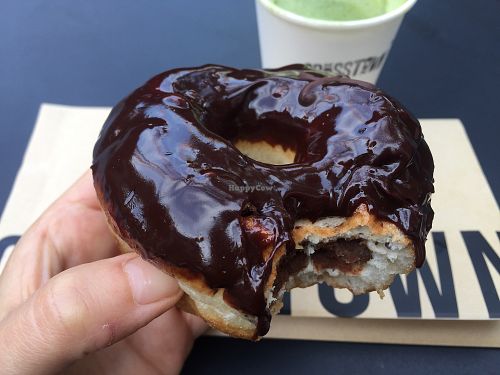 delicious vegan Belgian truffle chocolate donut  at Crosstown Doughnuts - Shoreditch in East London