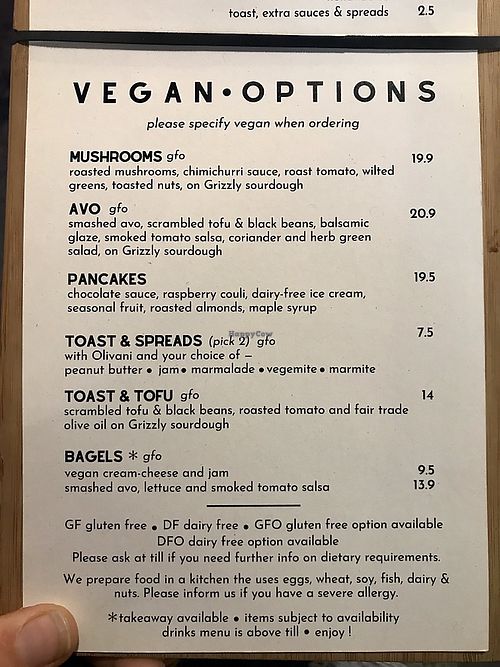  vegan menu as of march 2020 at Addington Coffee Co-op in Christchurch