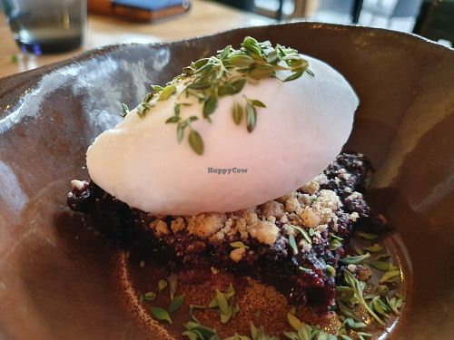 vegan dessert . rusberry pay and lemon sorbet at Ravintola Kuori in Turku