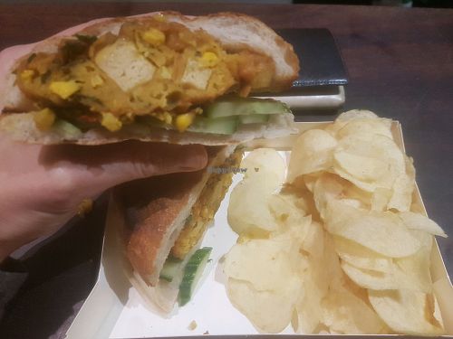 tofu and corn fritter with curried cashews and cucumber at Spring Street Grocer in Melbourne