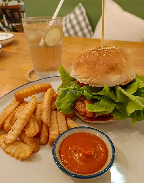Yellow Tofu Burger at Hua Hin Vegan Cafe and Wine in Hua Hin