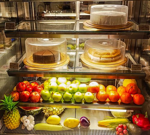 Dessert showcase at Hua Hin Vegan Cafe and Wine in Hua Hin