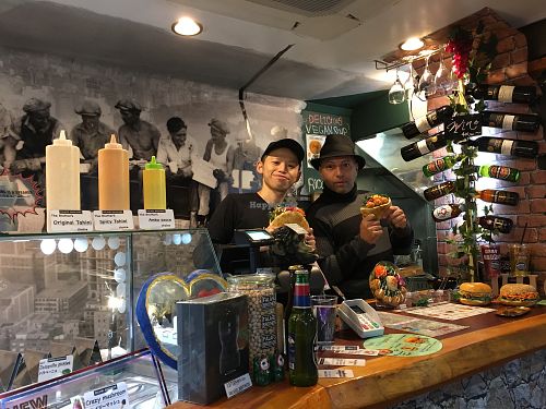Daisuke and Amnon providing awesome, personable service! at Falafel Brothers - Minato in Tokyo