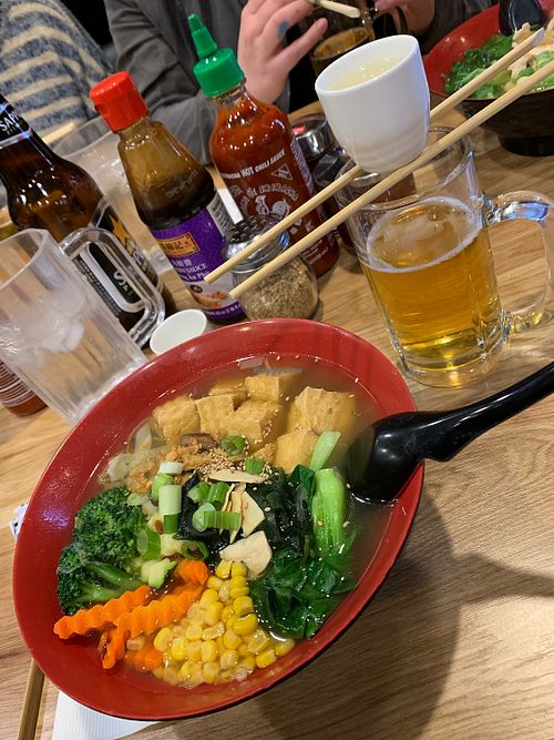 Go green ramen plus fried tofu at Kao Ramen in Ventura