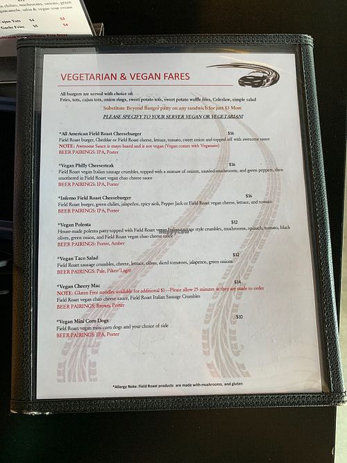 Menu as of August 2019 at Pit Stop Taproom & Pub in Burien