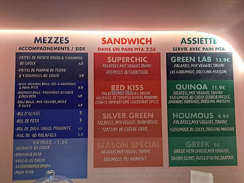 Menu at Green Lab in Montpellier