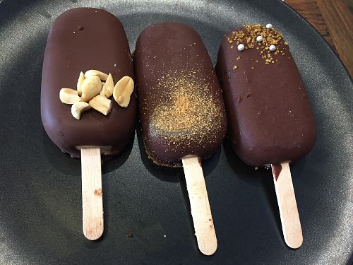 Vegan 'magnums': Caramel; 'nutella'; peanut and 'nutella' at The Merri in Preston