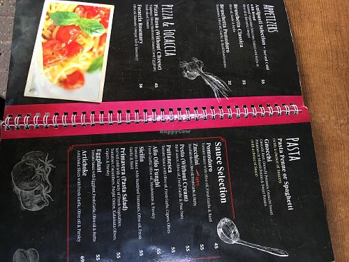 vegan menu at La Lasagna in Tel Aviv