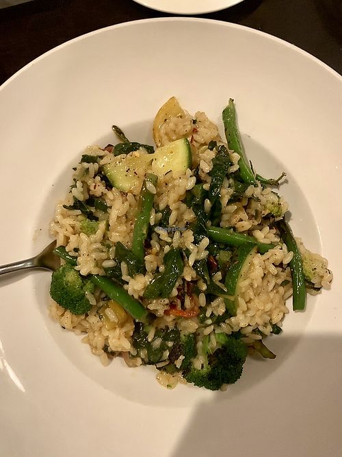 Seasonal Vegetable Risotto made vegan! at Cibo Matto Caffe in Mansfield
