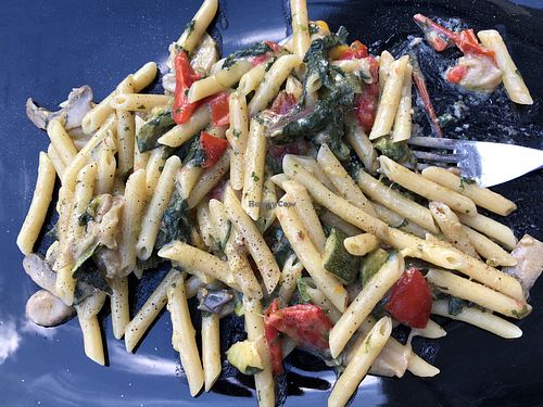 Penne with spinach, mushrooms & peppers at Bougainvillea Gelateria in Sorrento