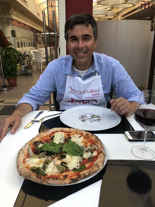 Our vegan pizza! at Bougainvillea Gelateria in Sorrento