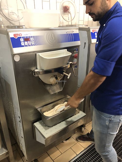 Making vegan hazelnut ice cream—better and creamier than imaginable! at Bougainvillea Gelateria in Sorrento