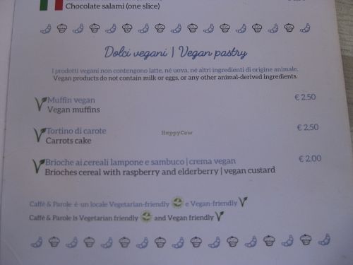 Vegan pastries menu at Caffe & Parole in Verona