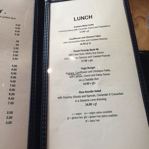 menu at Rabbit Cafe in Auckland