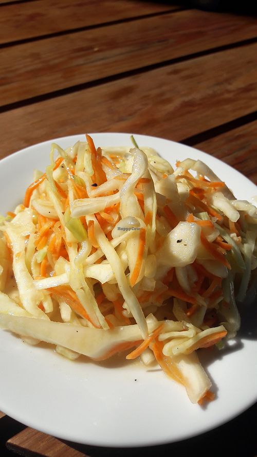 Cabbage salad was included in the meal, so was water at Hasta la Pasta in Naantali