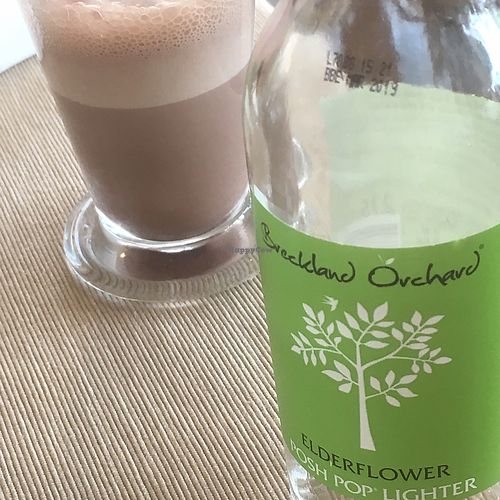 vegan chocolate milkshake and an elderflower posh pop at Envy Vegetarian Eatery in Blyton