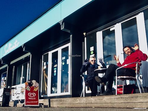 Sitting out in the winter sun at Saltwater Beach Cafe in Southend-on-sea