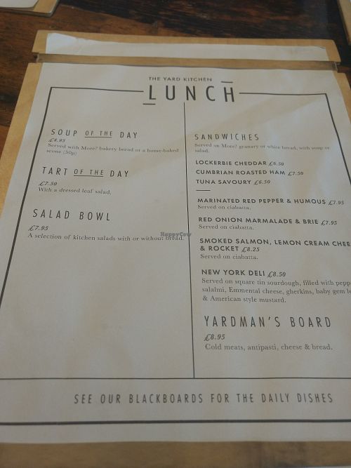 Menu at The Yard Kitchen in Penrith