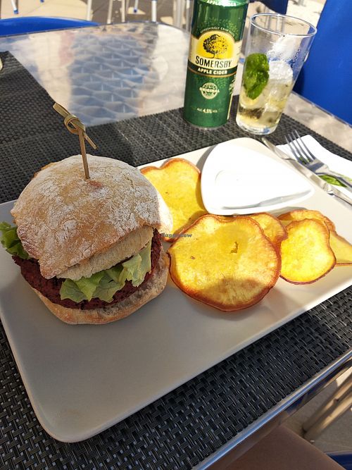 Beetroot and quinoa burger  at Veggie Cafe in Albufeira