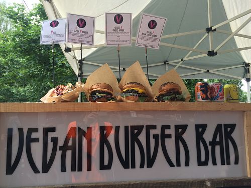 burger selection  at Big V - Victoria Park Market in East London