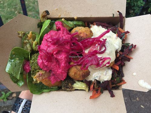 gluten free chickpea balls salad option  at Big V - Victoria Park Market in East London