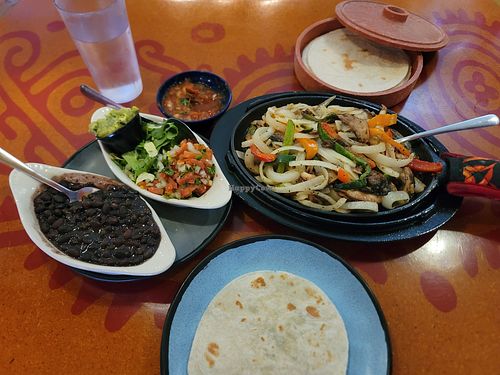 Begin fajitas, no rice because the rice has butter in it at Red Mesa Grill in Boyne City