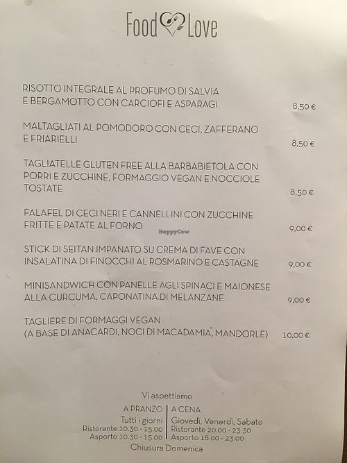 The Menu at Food Love in Piacenza