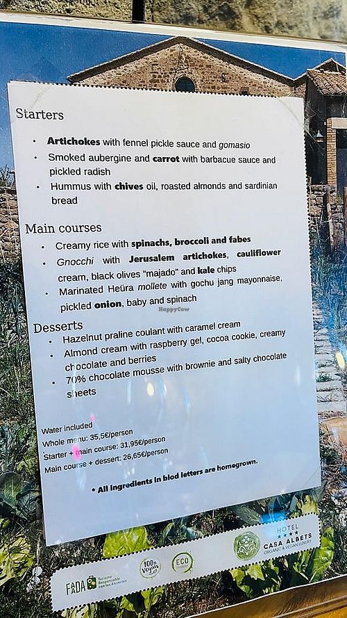 Lunch menu #Veganuary at Casa Albets in Lladurs