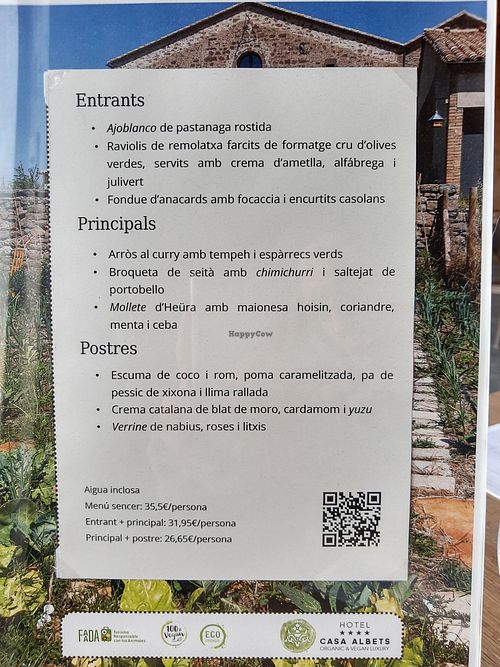 Menu at Casa Albets in Lladurs