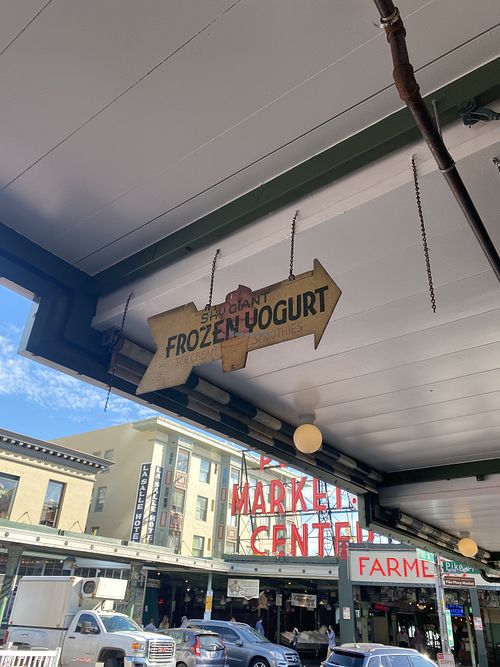 Right in Front of Pike Place Signage  at Shy Giant Frozen Yogurt in Seattle