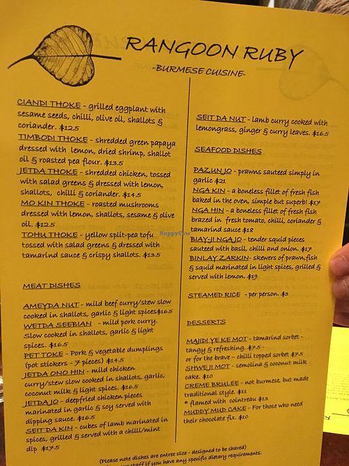 menu 2 at Rangoon Ruby in Christchurch