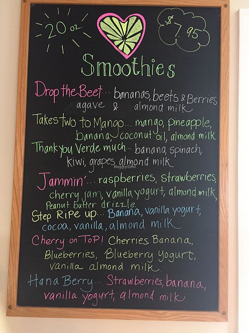 smoothie menu at Zest Cafe & Juice Bar in Dennis