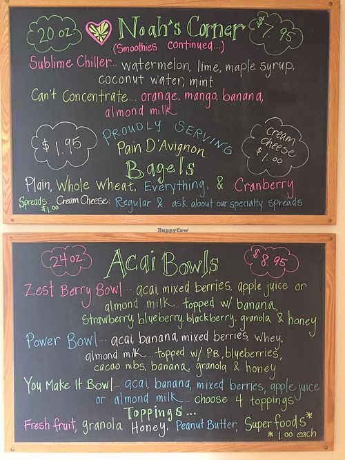 breakfast and acai bowl menus, 7/17 at Zest Cafe & Juice Bar in Dennis