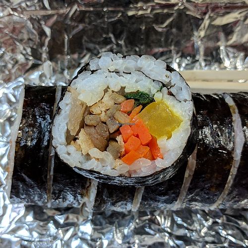 sarang kimbab without eggs (vegan!) at Kimbab Sarang - 김밥사랑 in Seoul