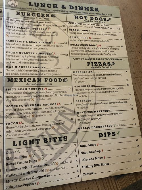 Menu   at Wags N Tales in Surbiton