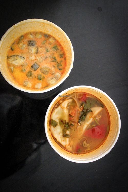 small soups - thai curry soup and wonton tom yum soup at Amitabha in Prague