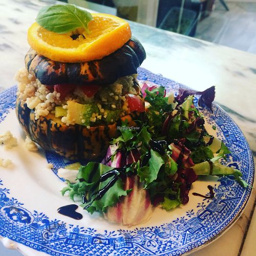 mini pumpkin stuff with peppers and cous cous  at T-Potters Cafe and Studio in Arbroath