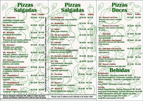 Menu at Veganize Pizzaria e Esfiharia in Sao Paulo