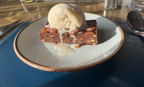 Brownie dessert with vegan icecream at The Ship Inn in Caerleon