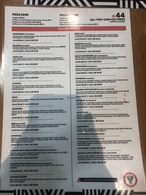 English menu pizza   at Pop Vegan Food in Sao Paulo