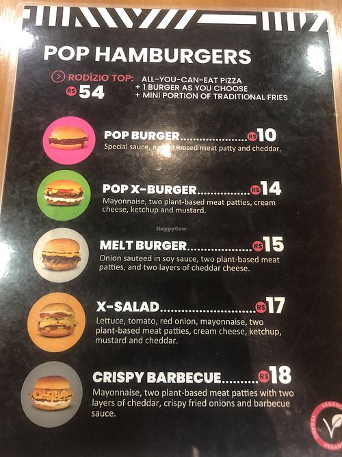 English menu burgers  at Pop Vegan Food in Sao Paulo