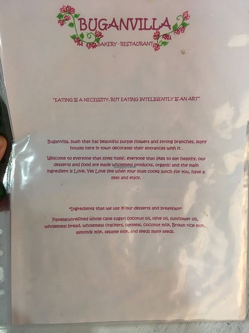 Menu at Bouganvilla in Ollantaytambo