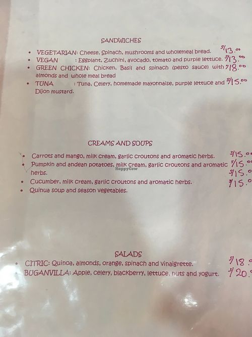 Menu at Bouganvilla in Ollantaytambo