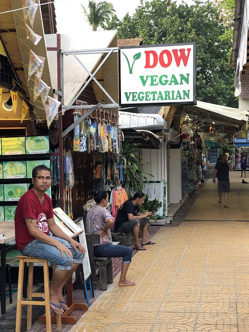 View of the restaurant from the street at Dow Vegan Restaurant in Koh Phi Phi