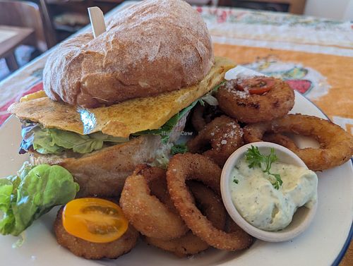 Burger with onion rings at Portershed in Christchurch