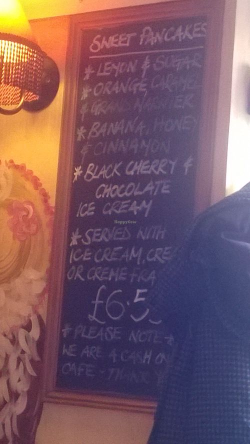 Sweet pancakes menu at The Pancake Cafe in Durham