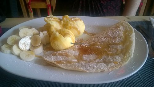 Banana, maple syrup pancakes with sorbet at The Pancake Cafe in Durham