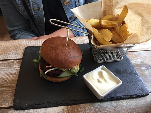 Gluten free ‘delight burger’ with fries and wasabi mayonnaise  at Veggiezz - Opernring in Vienna